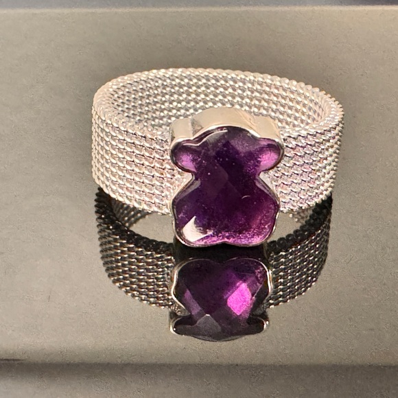 TOUS silver mesh ring with amethyst bear NWOT - Picture 9 of 10